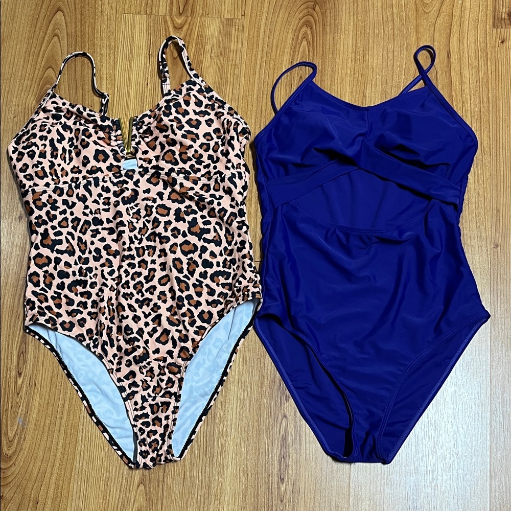Leopard and Blue Kids One Piece Swimsuit Set
